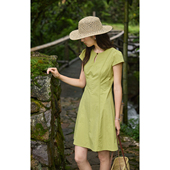 2025新款 solighter 收腰连衣裙夏季 复古一粒扣短款 小个子裙子 法式