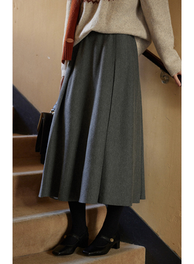 solighter 法式复古灰色羊毛针织半身裙女秋冬2025新款a字裙伞裙