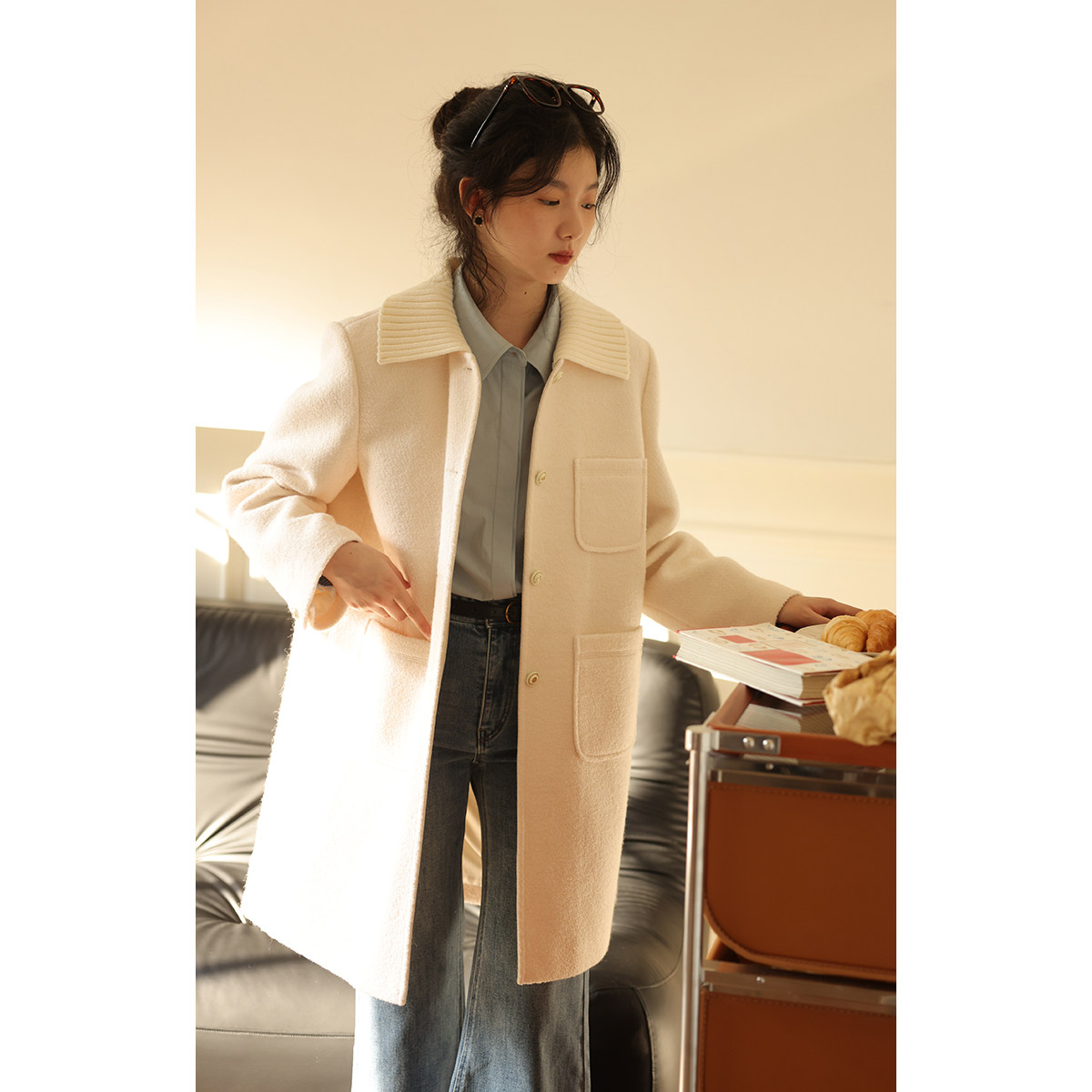 solighter法式复古针织领大衣