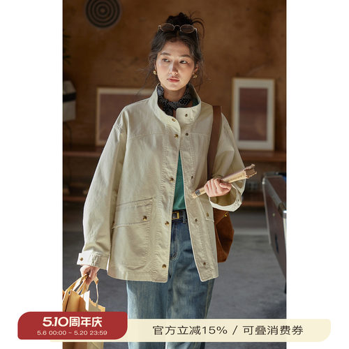 solighter法式立领工装夹克外套
