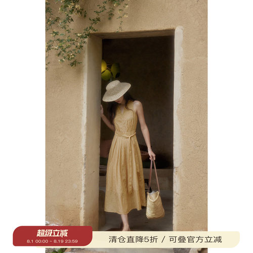 solighter法式提花v领无袖连衣裙