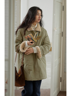 solighter 法式复古立领加厚派克工装外套女冬季2025新款加绒外套