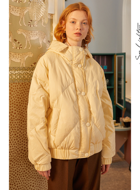 solighter连帽短款羽绒服女矮个子宽松黄色面包服外套冬