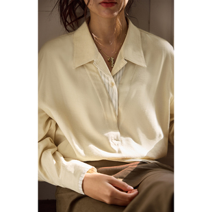 solighter 法式羊毛假两件衬衫女秋冬2025新款古巴领长袖衬衣上衣