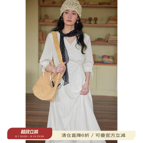 solighter法式莱赛尔v领连衣裙