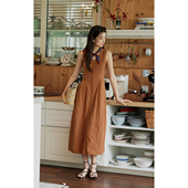 solighter法式 收腰背心裙灯笼裙 2025新款 莱赛尔v领无袖 连衣裙夏季