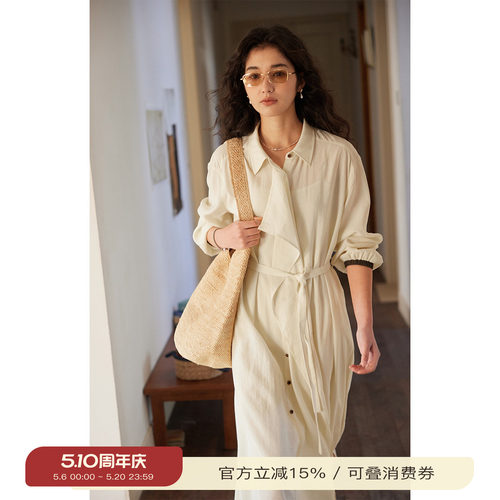 solighter法式莱赛尔衬衫连衣裙