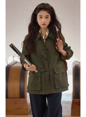 solighter 法式复古假两件工装外套女秋季2025新款显瘦宽松外套