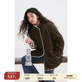 复古立领加绒灯芯绒外套棉服女冬季 solighter法式 新品 限时9折