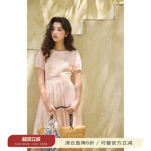 solighter法式泡泡袖收腰连衣裙