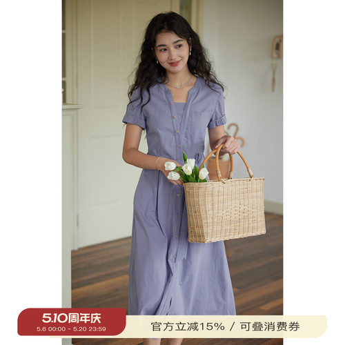 solighter假两件收腰衬衫连衣裙