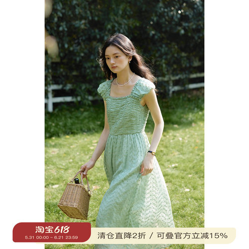 solighter法式立体绣无袖连衣裙