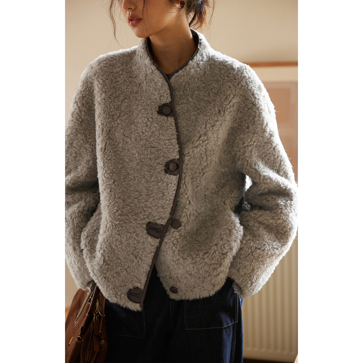 solighter羊毛皮毛一体毛毛外套