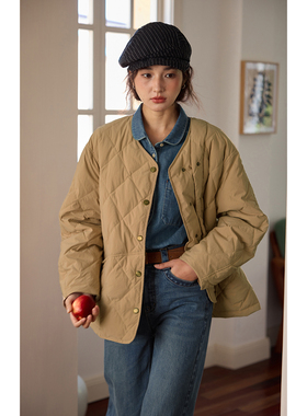 solighter 90白鸭绒菱形格薄款羽绒服女秋冬2025新款双门襟厚外套