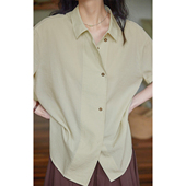 法式 2025新款 莱赛尔亚麻短袖 女夏季 垂感宽松上衣 衬衫 solighter