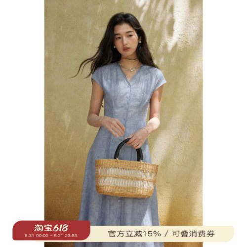 solighter法式醋酸提花v领连衣裙