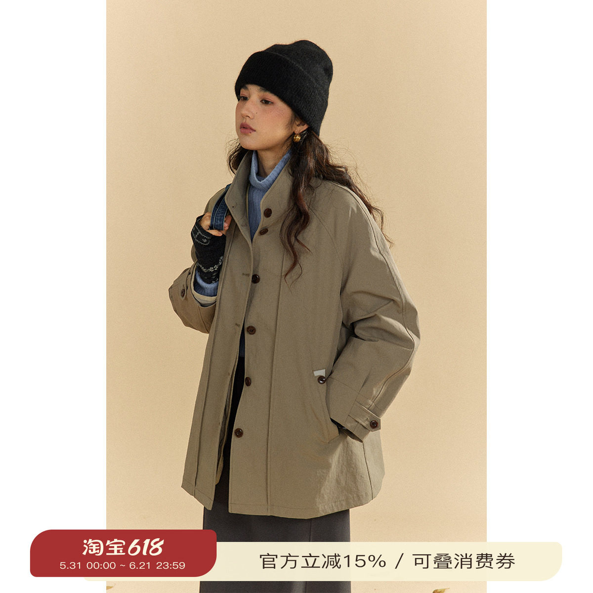 solighter 90白鸭绒可拆卸两件套羽绒服女秋冬新款风衣式厚外套