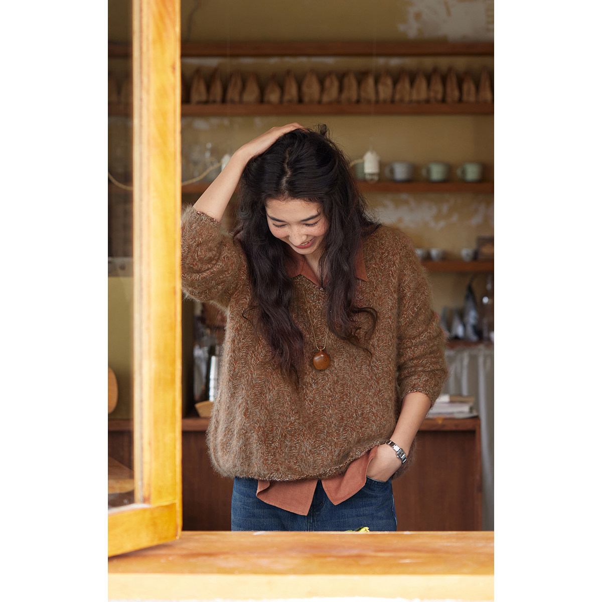 solighter 100%羊毛v领绞花毛衣女秋冬2025新款宽松套头针织上衣,女装/女士精品,毛衣,淘宝优惠券,粉丝福利购,淘宝优惠卷