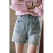 法式 显瘦浅色短裤 复古高腰直筒牛仔短裤 2025新款 女夏季 solighter