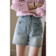 法式 显瘦浅色短裤 复古高腰直筒牛仔短裤 2025新款 女夏季 solighter