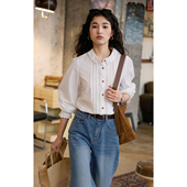 女秋冬2025新款 solighter 衬衫 复古白色花边领长袖 显瘦上衣 法式