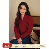 100%羊毛青果领绞花套头毛衣女冬 solighter法式 新品 限时9折