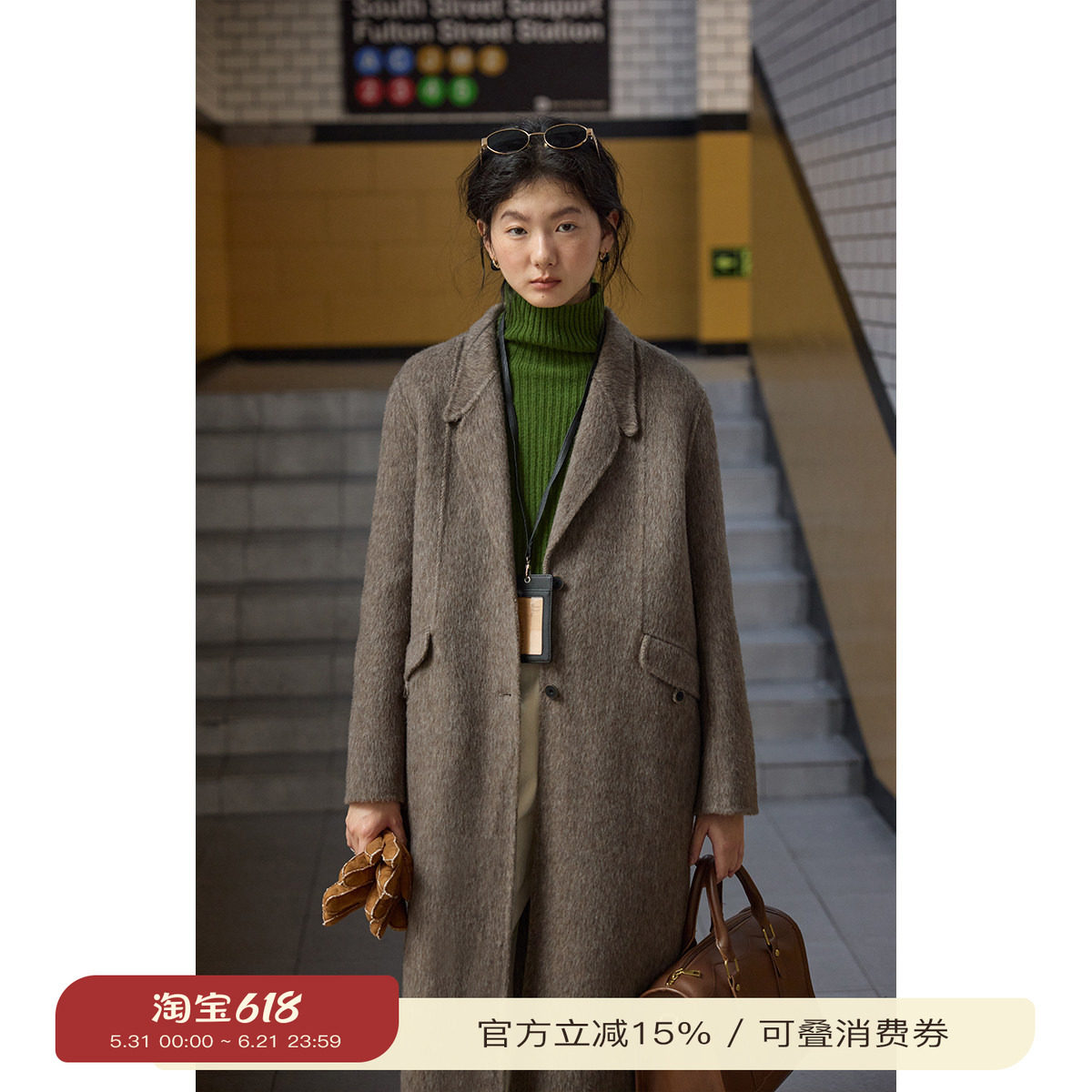solighter 骆驼绒西装领窄版双面呢大衣女秋冬2025新款长款呢外套