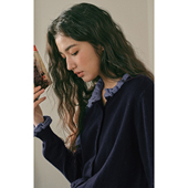 solighter 内搭针织衫 100%羊毛双层撞色木耳边针织开衫 女秋冬新款