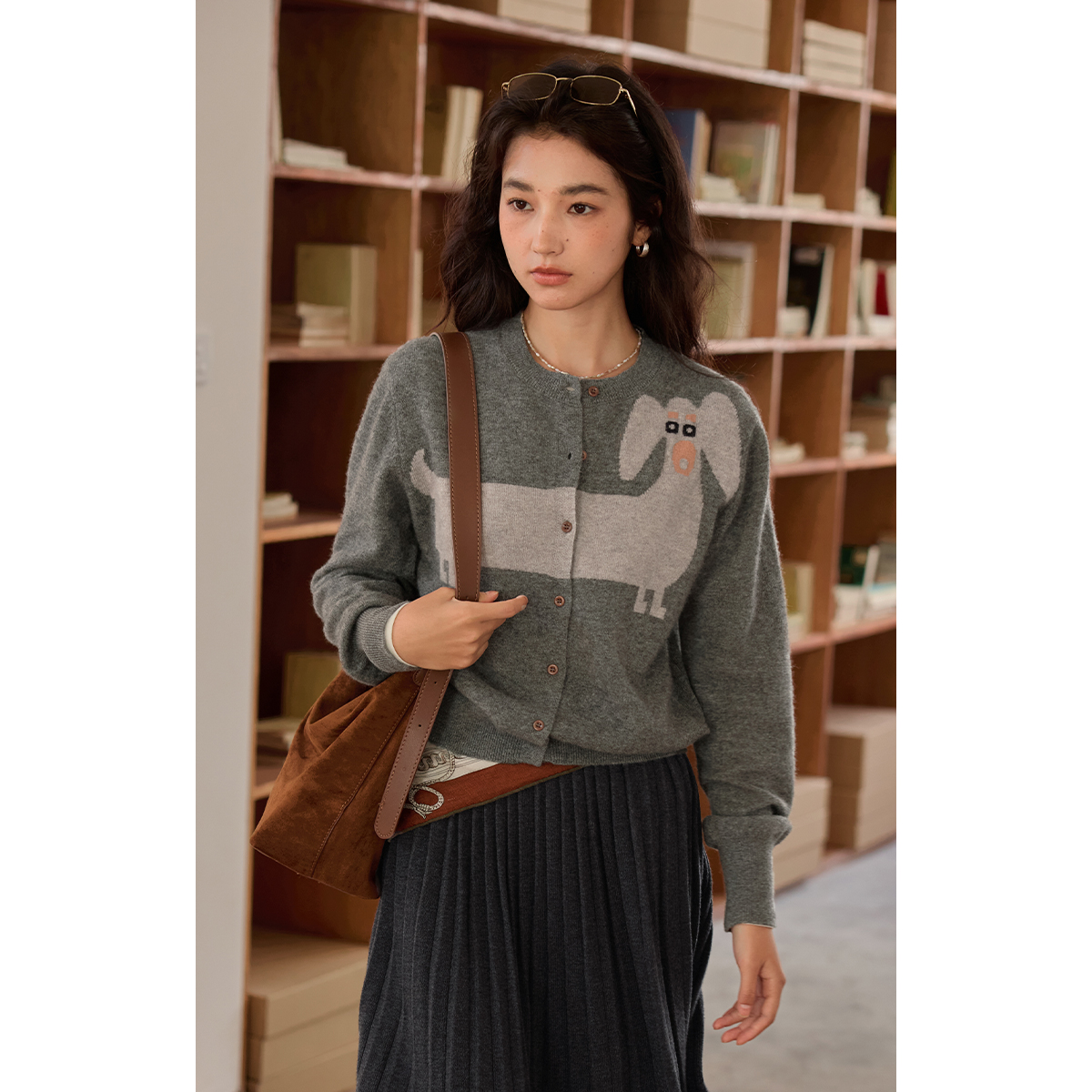 solighter法式羊毛提花针织开衫