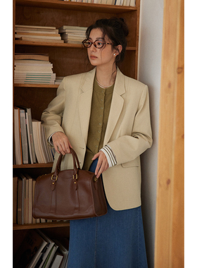 solighter 法式复古羊毛混纺西装外套女秋季2025新款绿色宽松外套