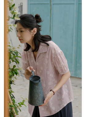 solighter 法式郁金香碎花短袖衬衫女夏季新款复古气质泡泡袖衬衣
