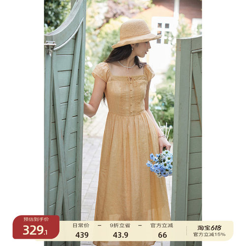 solighter苎麻系带收腰连衣裙