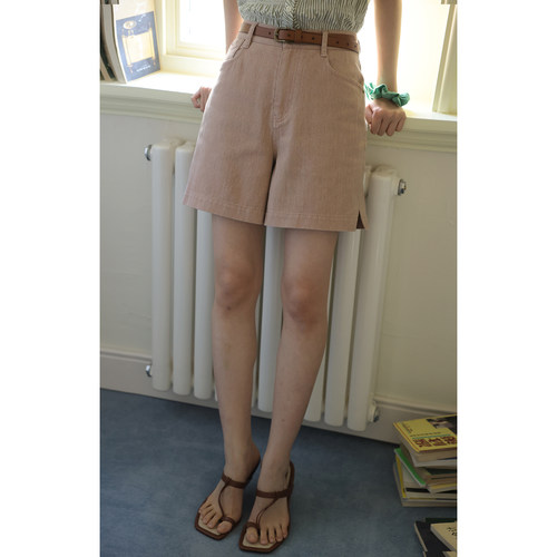 solighter法式直筒高腰牛仔短裤