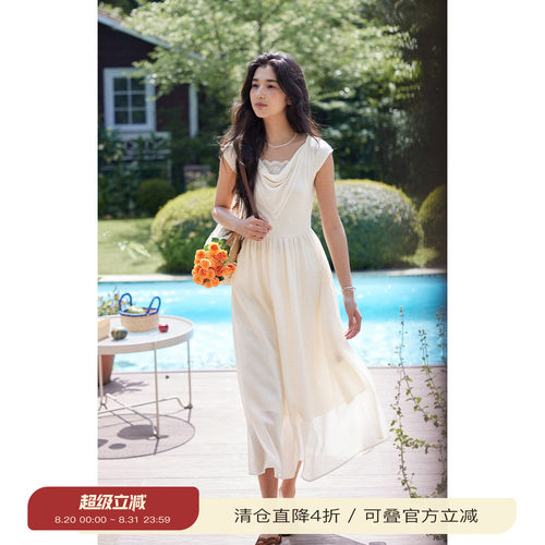 solighter法式蕾丝荡领连衣裙
