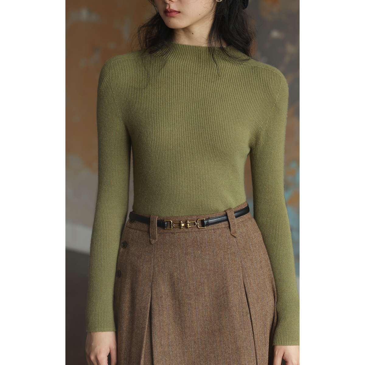 solighter羊绒半高领针织打底衫