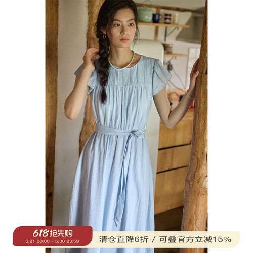 solighter法式圆领飞飞袖连衣裙