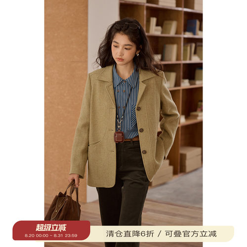 solighter法式复古羊毛西装外套