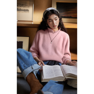 solighter 粉色显瘦针织上衣 美利奴羊毛小翻领毛衣女秋冬2025新款