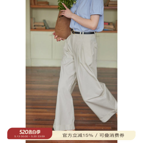 solighter法式复古高腰阔腿裤
