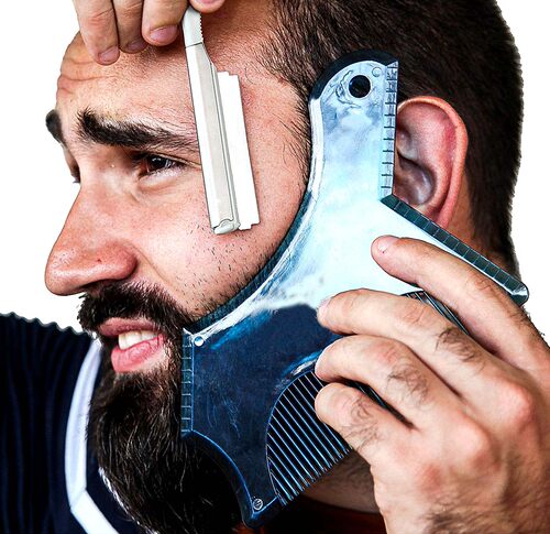 特价清 on sales便携透明蓝色胡须造型梳模板尺beard shaper tool