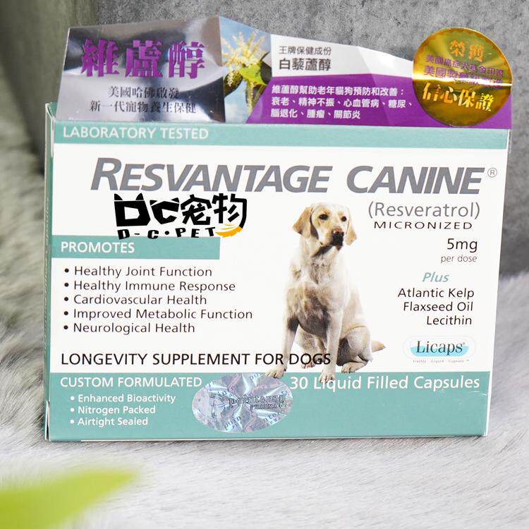美国RESVANTAGE 白藜芦醇犬用30粒老狗老年犬宠物保健