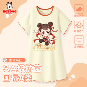巴布豆女童睡裙2025新款纯棉女孩裙子哪吒衣服儿童薄款童装居家服