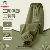 子冬季 三防儿童工装 加厚2026新款 巴布豆男童加绒裤 童装 大童冬装 裤