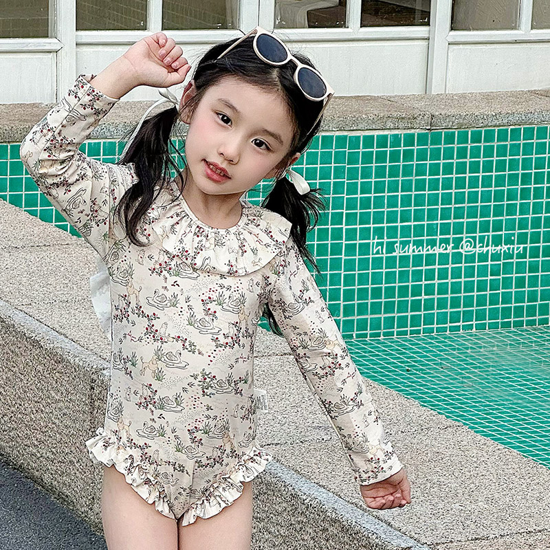 雏袖儿童连体长袖北欧风游泳衣