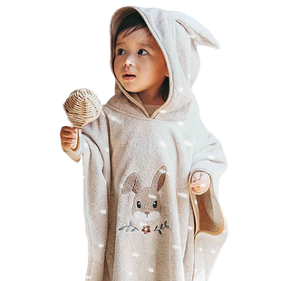 韩国宝宝ins儿童浴巾斗篷纯棉吸水浴袍卡通男女童游泳沙滩浴巾