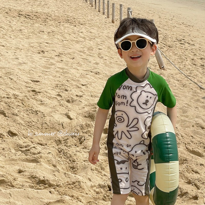 雏袖儿童连体短袖速干游泳衣