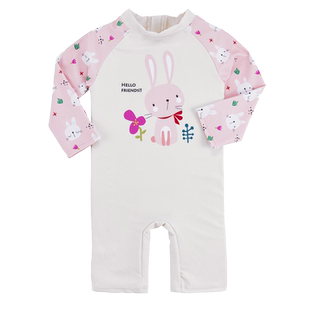 新款韩国儿童游泳衣男女宝宝连体可爱卡通泳衣中小童长袖防晒泳装