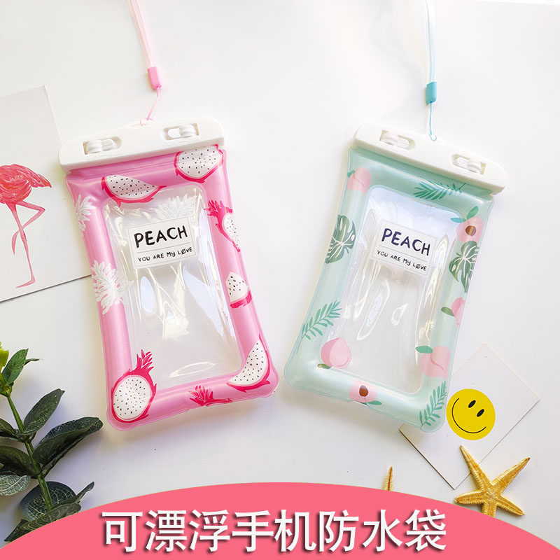 新款充气可漂浮手机防水袋卡通户外漂流游泳水下拍照带气囊潜水套