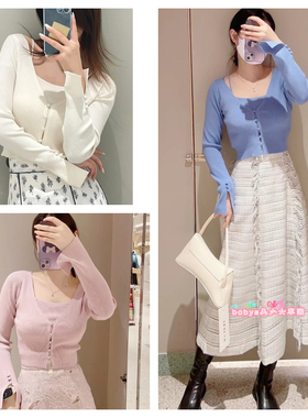 原版zp客供sn家新品甜美V领开叉袖针织背心开衫两件套SWNT231255