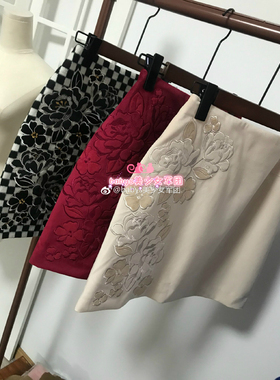 纯yuan可验 部分biao全 秋冬刺绣立体花朵丝绒高腰半裙LWFS185023
